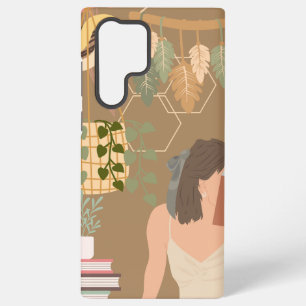 Brown Aesthetic Woman Reading Book Samsung Galaxy Case