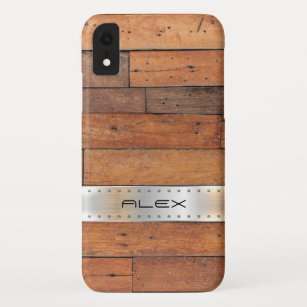 Brown aged faux wood planks with metallic silver Case-Mate iPhone case