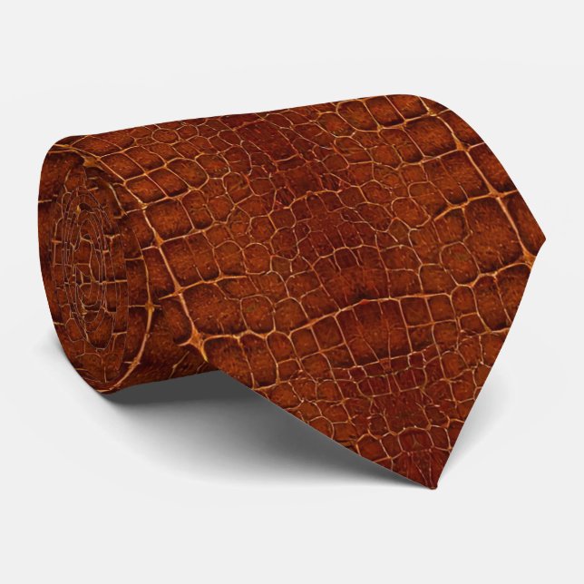 Brown Alligator Crocodile Dragon Snake Leather Tie (Rolled)