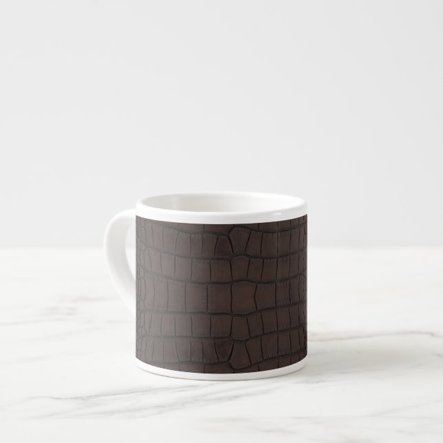 Brown Alligator Texture Print Espresso Cup (Front Left)