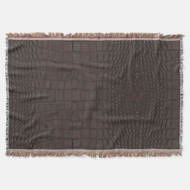 Brown Alligator Texture Print Throw Blanket (Front)