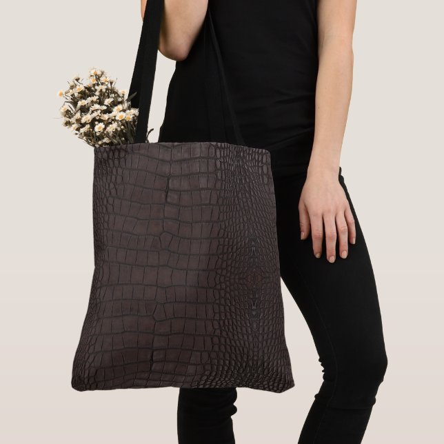 Brown Alligator Texture Print Tote Bag (Close Up)