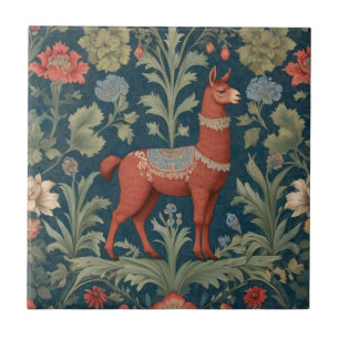 Brown Alpaca William Morris style Right Facing Ceramic Tile