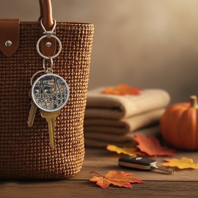 Brown American Alligator Skin Leather Print Key Ring (Brown American Alligator Skin Texture Keychain
)