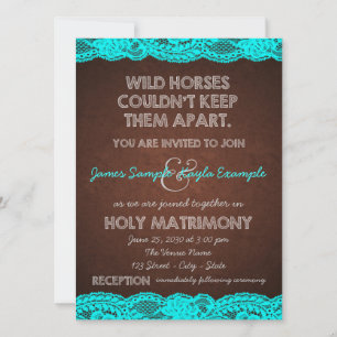 Brown and Antique Teal Blue Lace Wedding Invitation