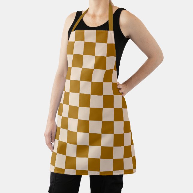 Brown and beige checkerboard pattern apron (Insitu)