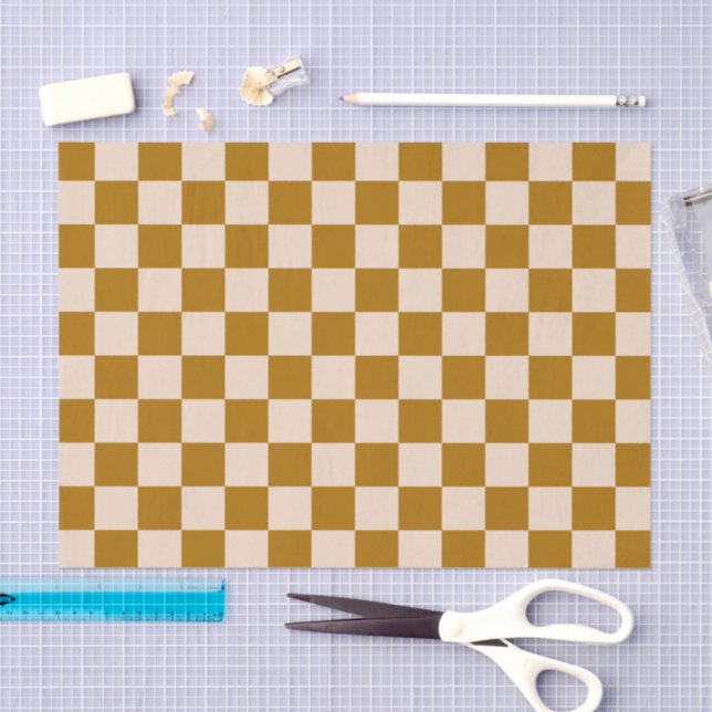 Brown and beige checkerboard pattern tissue paper (Craft)