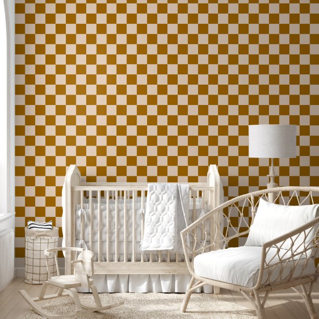 Brown and beige checkerboard pattern wallpaper (Kids)