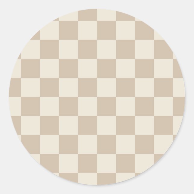 Brown and Beige Chequerboard Classic Round Sticker (Front)