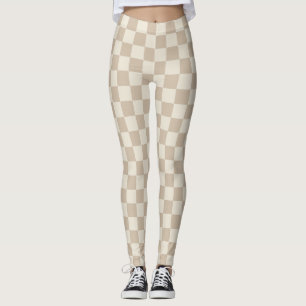 Brown and Beige Chequerboard Leggings