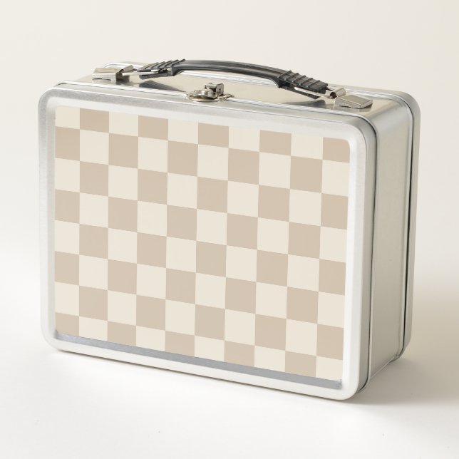 Brown and Beige Chequerboard Metal Lunch Box (Front)