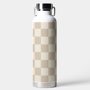 Brown and Beige Chequerboard Water Bottle