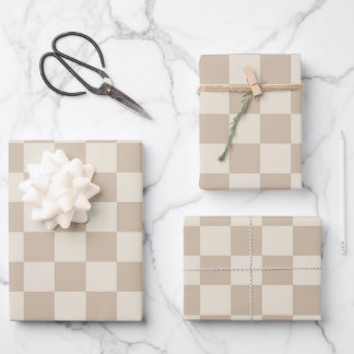 Brown and Beige Chequerboard Wrapping Paper Sheet