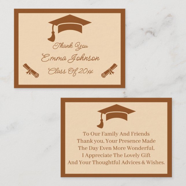 Brown And Beige Customised Graduation Thank You Card (Front/Back)