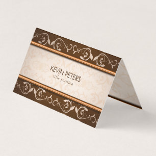 Brown And Beige Damask Pattern Business Card
