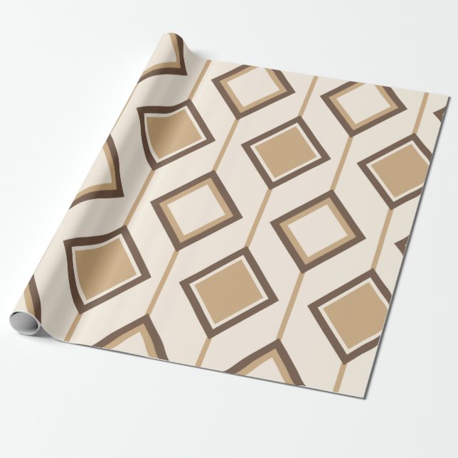 Brown and beige diamonds and lines wrapping paper (Unrolled)