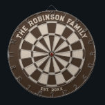 Brown and Beige Family Dartboard with Darts<br><div class="desc">Brown and beige dart board with two custom text areas. Great wedding gift!</div>
