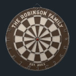 Brown and Beige Family Dartboard with Darts<br><div class="desc">Brown and beige dart board with two custom text areas. Great wedding gift!</div>