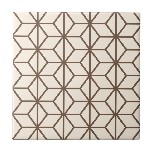 Brown and beige geometric art-deco pattern ceramic tile (Front)