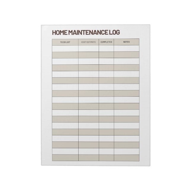 Brown and Beige Minimalist Home Maintenance Log Notepad (Rotated)