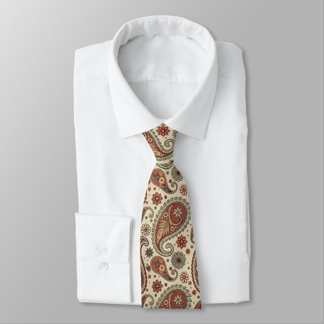 Brown And Beige Paisley  Tie (Tied)