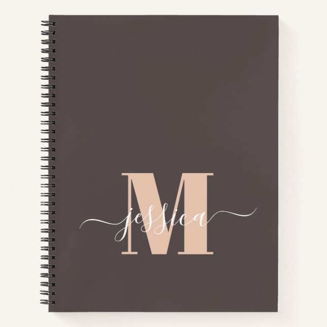 Brown and Beige Personalised Monogram Notebook (Front)