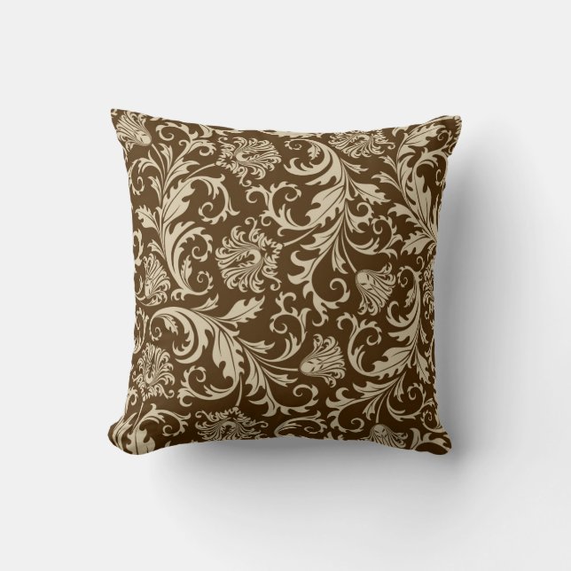 Brown And Beige Vintage Floral Damasks Cushion (Front)