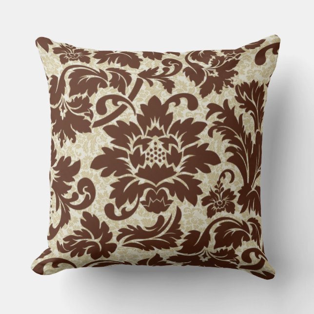 Brown And BeigeVintage Floral Damasks Cushion (Front)