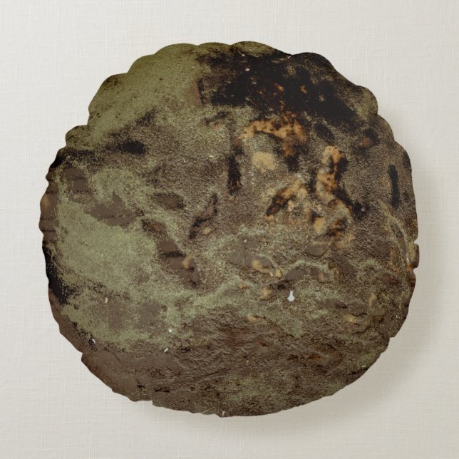 Brown and black abstract painting round cushion (Front)