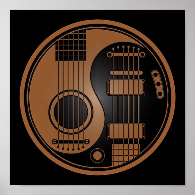 Brown and Black Acoustic Electric Guitars Yin Yang Poster (Front)