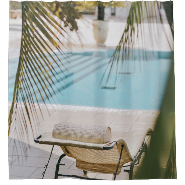 Brown and black armchair beside swimming pool in t shower curtain (Front)