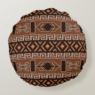 Brown And Black Aztec Pattern Southwestern Design Round Cushion