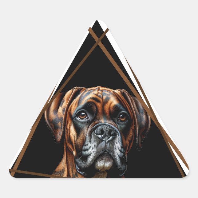 Brown and Black Brindle Boxer Lab Dog Triangle Sticker (Front)