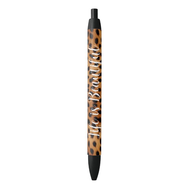 Brown and Black Cheetah Animal print Black Ink Pen (Front Vertical)