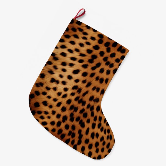 Brown and Black Cheetah Animal print Large Christmas Stocking (Front (Hanging))