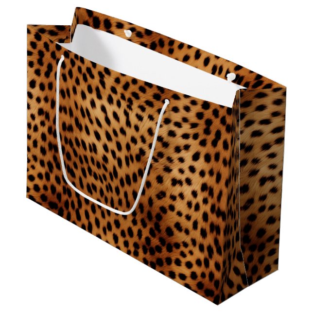 Brown and Black Cheetah Animal print Large Gift Bag (Front Angled)
