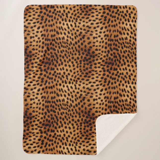 Brown and Black Cheetah Animal print Sherpa Blanket (Front)