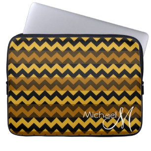 Brown and Black Chevron Zigzag Custom Monogram Laptop Sleeve