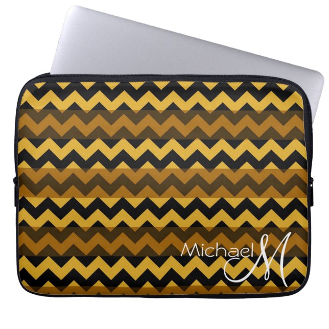 Brown and Black Chevron Zigzag Custom Monogram Laptop Sleeve (Front)