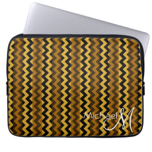 Brown and Black Chevron Zigzag Custom Monogram Laptop Sleeve