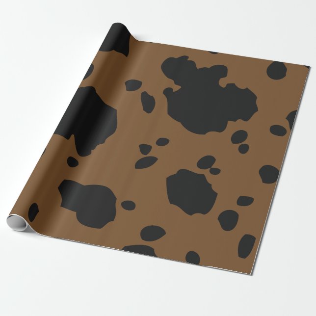 Brown And Black Cow Spots Animal Print Wrapping Paper (Unrolled)