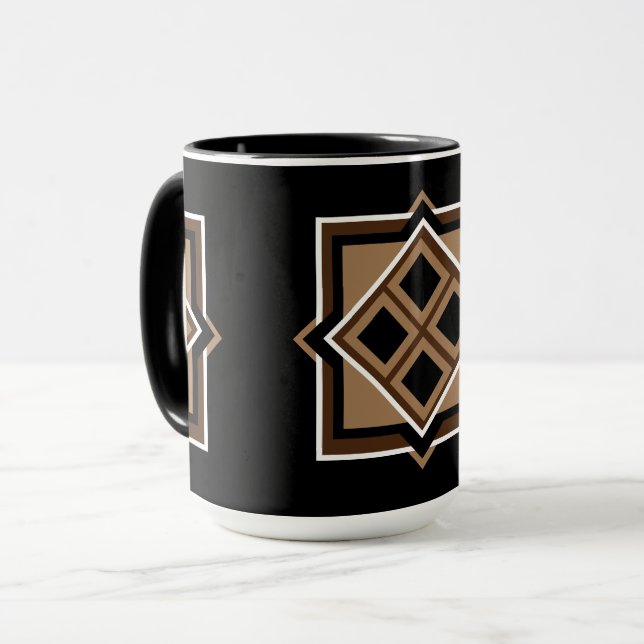 Brown and Black Geometric Pattern Mug (Front Left)