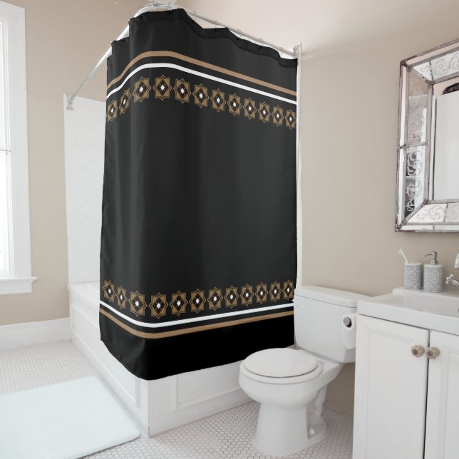 Brown and Black Geometric Pattern Shower Curtain (In Situ)