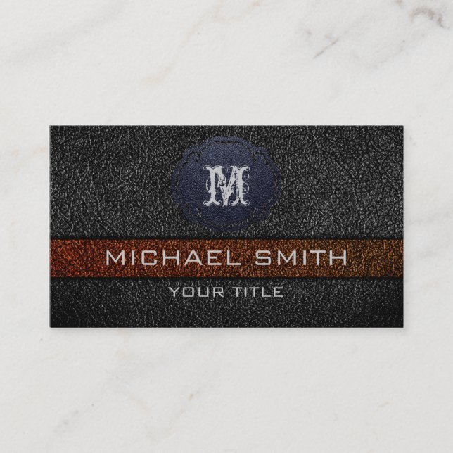 Brown and Black Leather Business Card (Front)