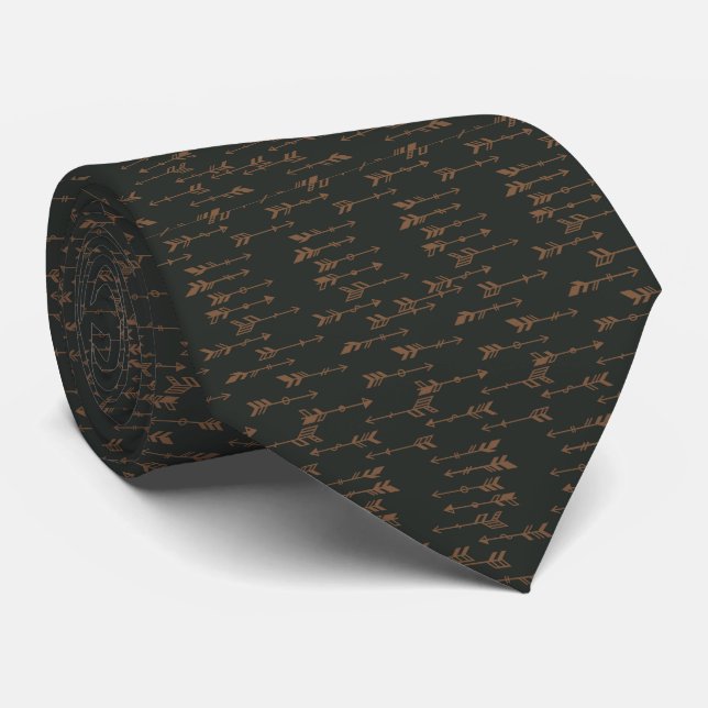 Brown and black minimalist boho arrow pattern tie (Rolled)