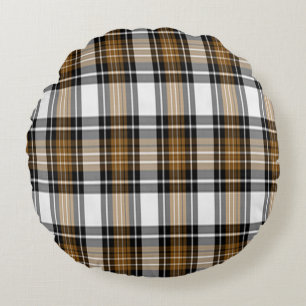 Brown And Black Plaid Round Cushion