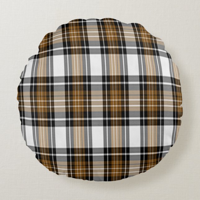 Brown And Black Plaid Round Cushion (Front)