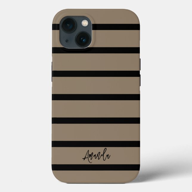 Brown and black stripes pattern personalised Case-Mate iPhone case (Back)