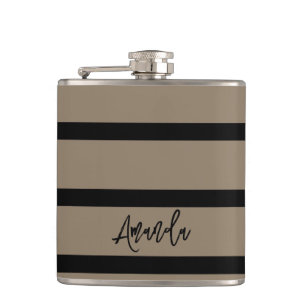 Brown and black stripes pattern personalised hip flask