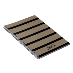 Brown and black stripes pattern personalised notebook
